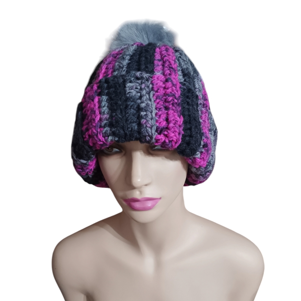 Handmade Furry Pom Pom Hat